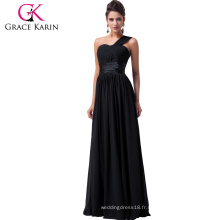 Grace Karin Robes de bal 2016 Robes de soirée de soirée longue Robe de soirée à une épaule Maxi noir CL6022-2